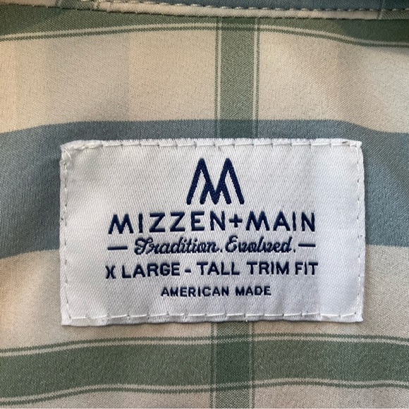 Mizzen Main Men XL TALL Trim Fit Shirt Blue Plaid Performance Long Sleeve Button - Picture 8 of 13